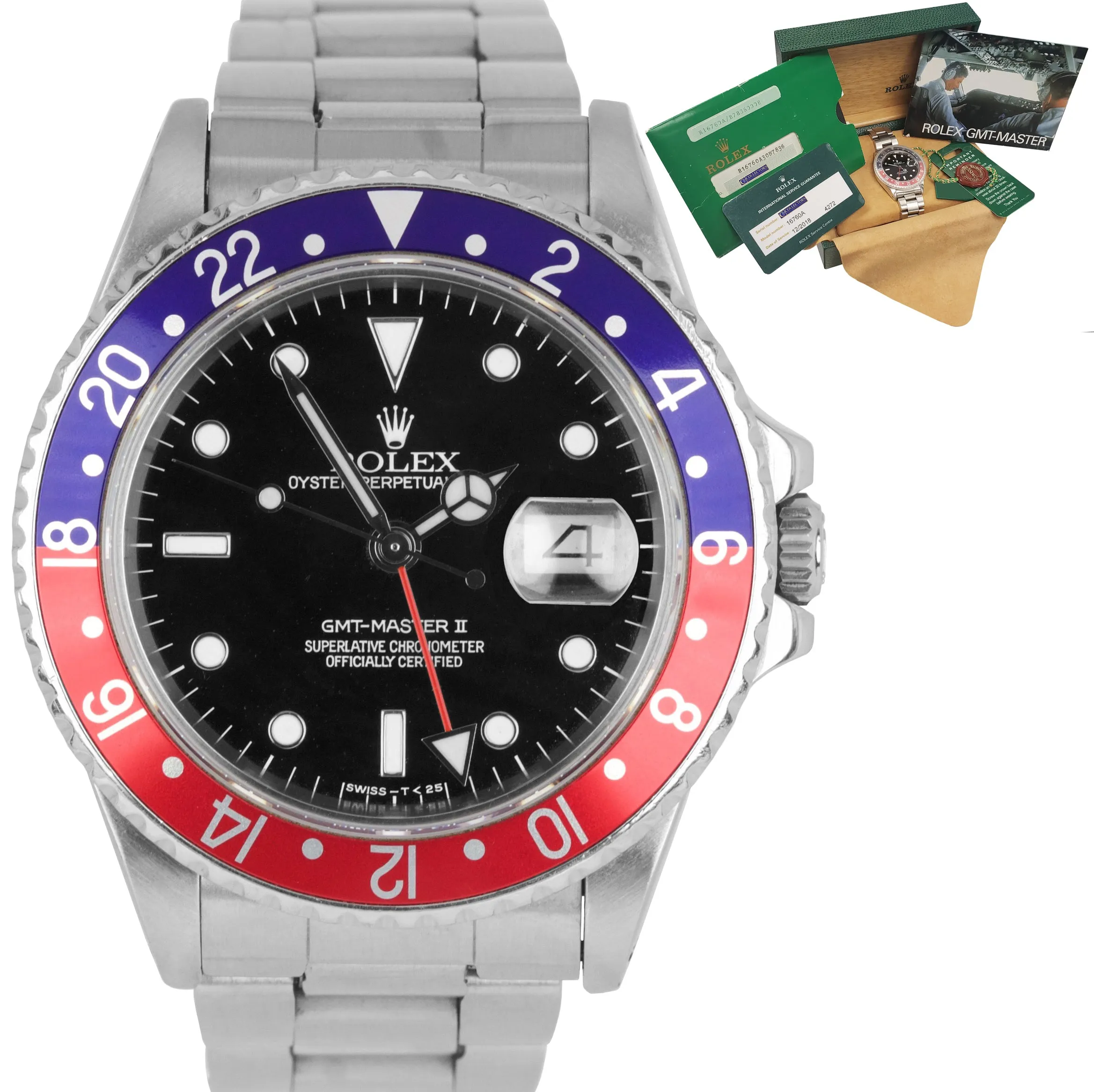Vintage 1986 Rolex GMT-Master II Pepsi FAT LADY Stainless Black 40mm Watch 16760