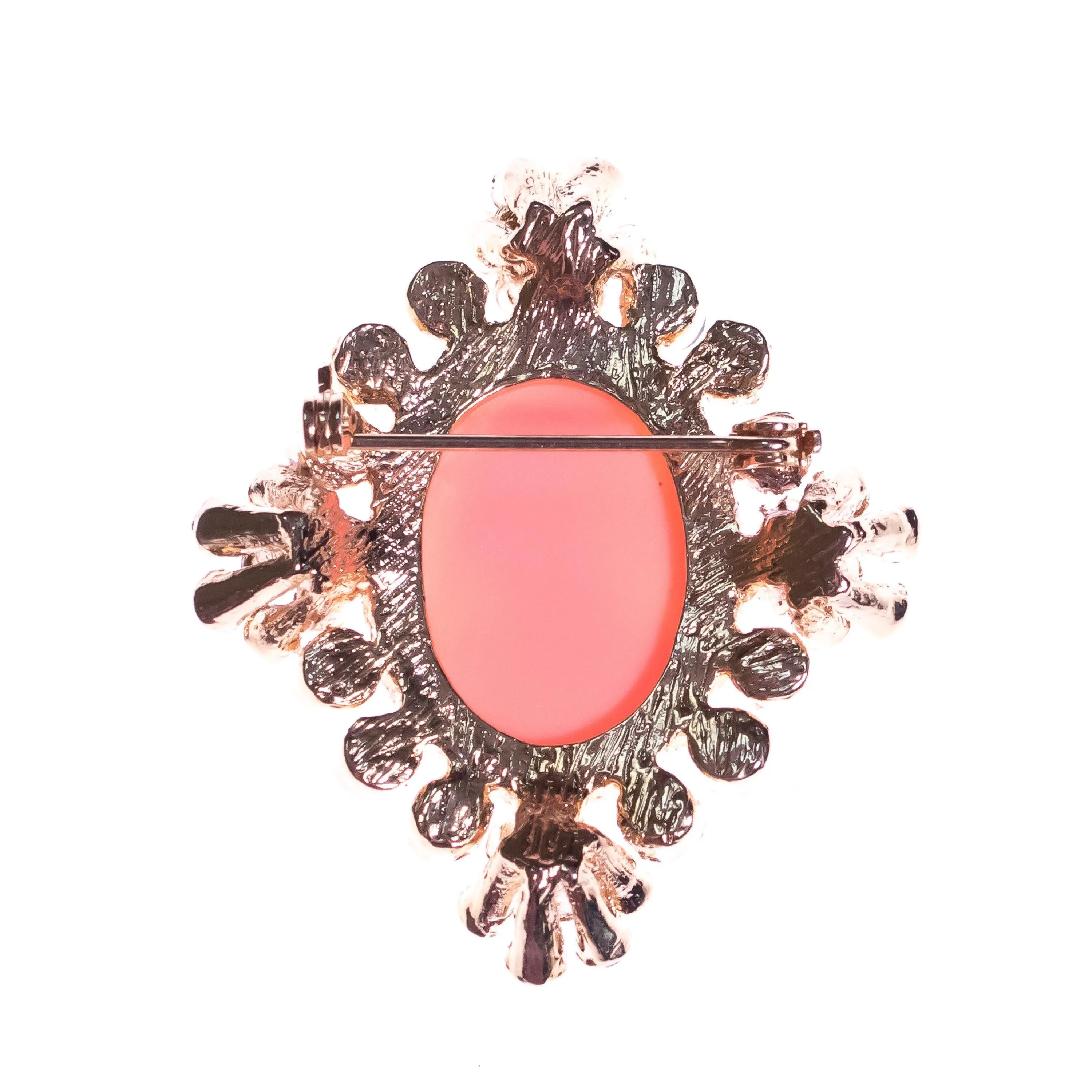 Vintage 1990s Aurora Borealis Cameo Brooch with Rhinestone Detailing