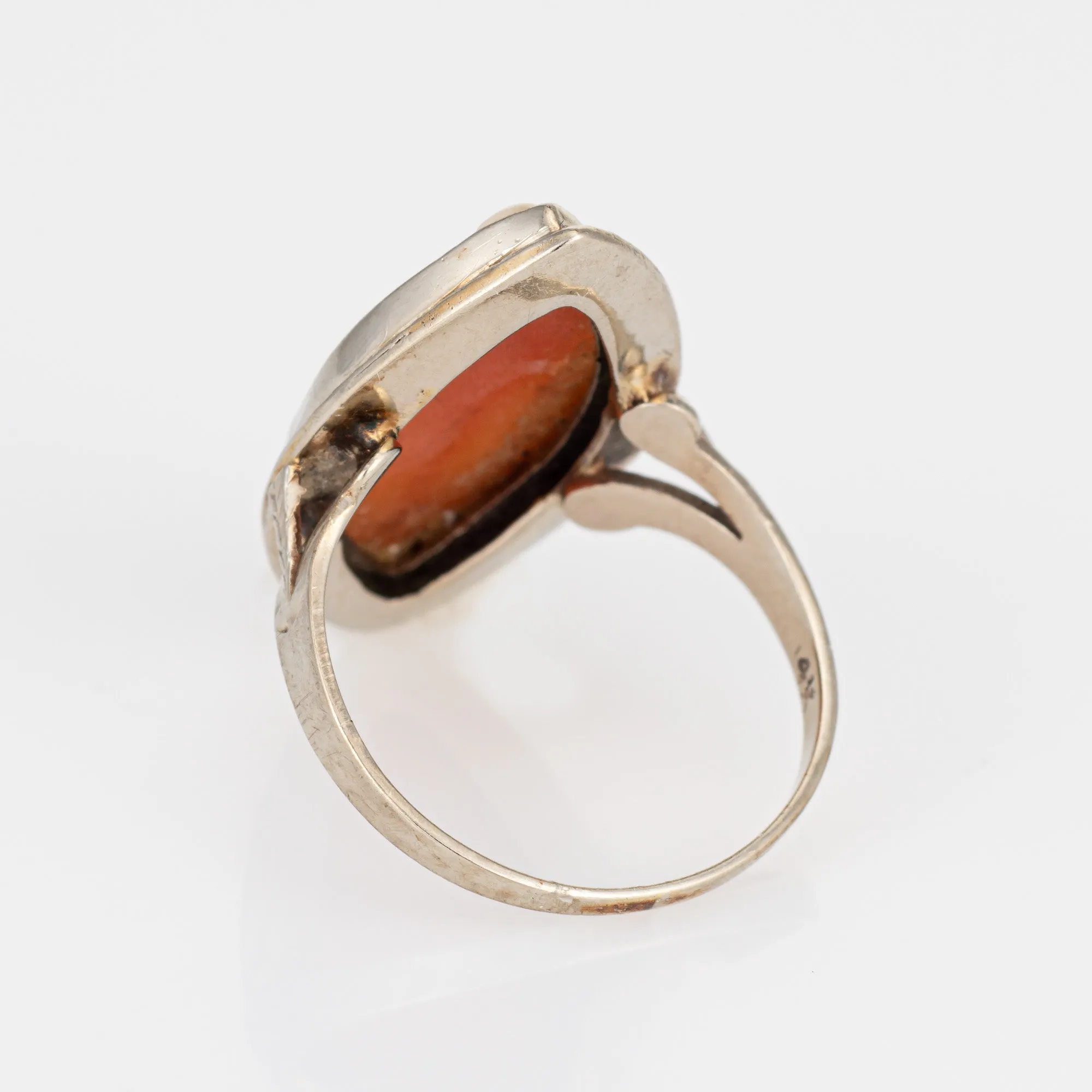 Vintage Art Deco Cameo Ring 14k White Gold Marquise Cocktail Sz 5.75 Jewelry