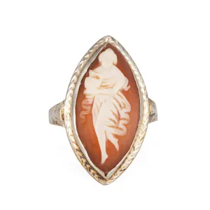 Vintage Art Deco Cameo Ring 14k White Gold Marquise Cocktail Sz 5.75 Jewelry