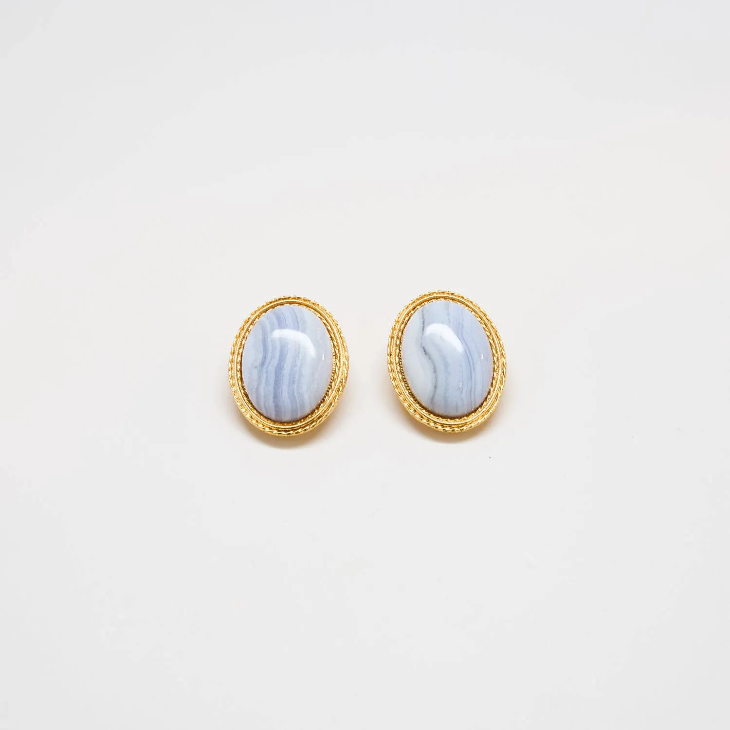 Vintage Blue Lace Agate Cameo Earrings