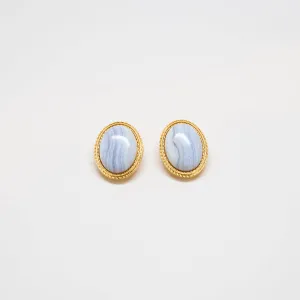 Vintage Blue Lace Agate Cameo Earrings
