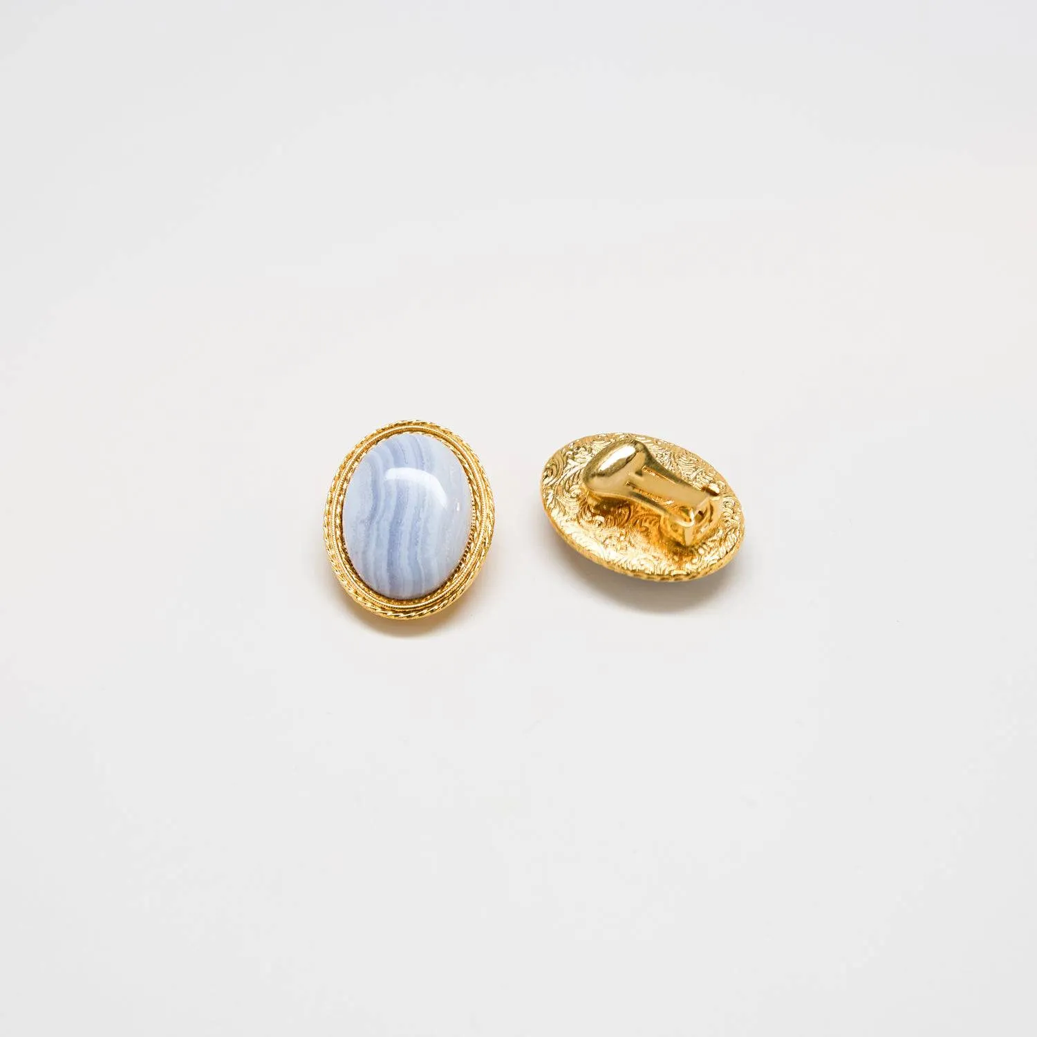 Vintage Blue Lace Agate Cameo Earrings