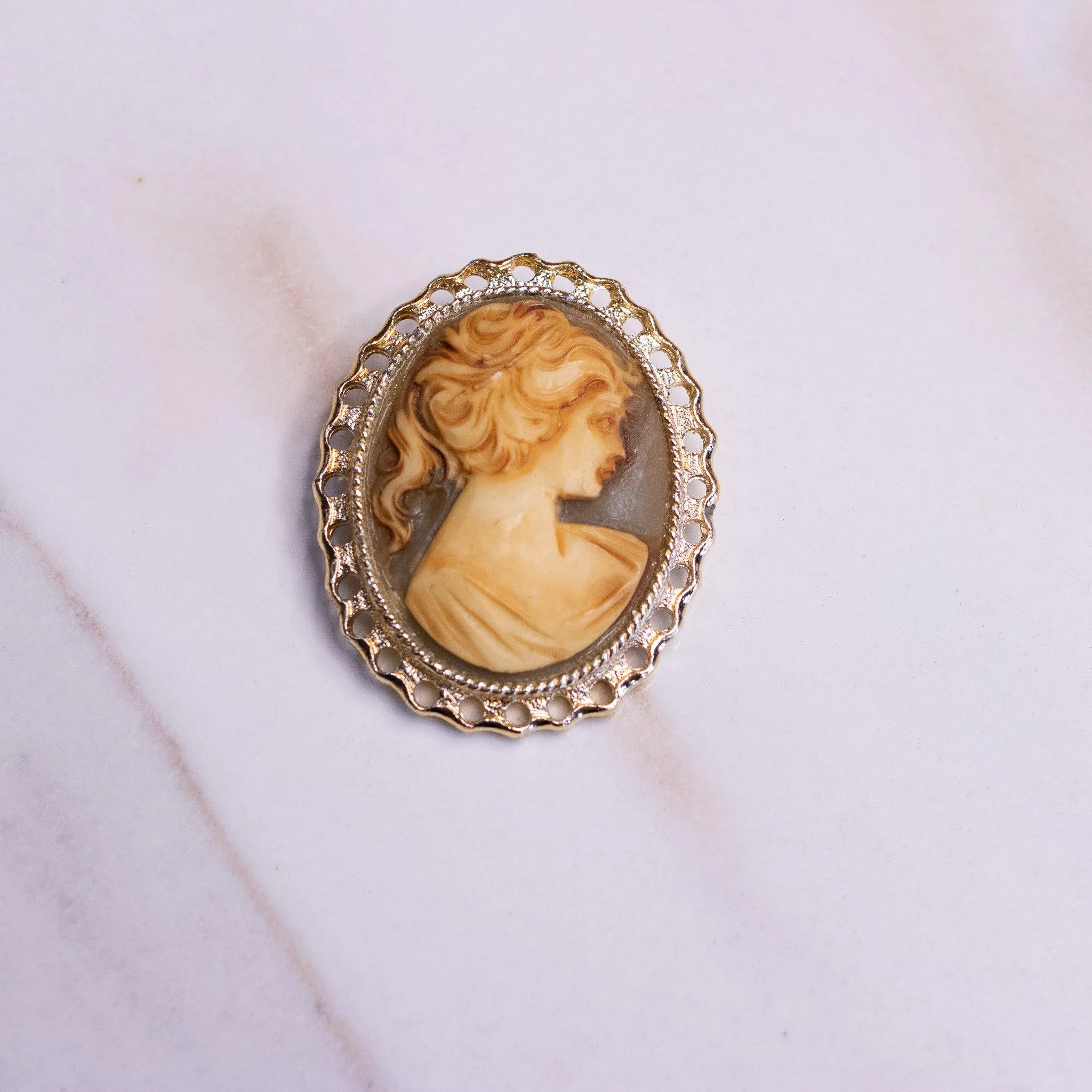 Vintage Cameo Brooch with Gold Frame