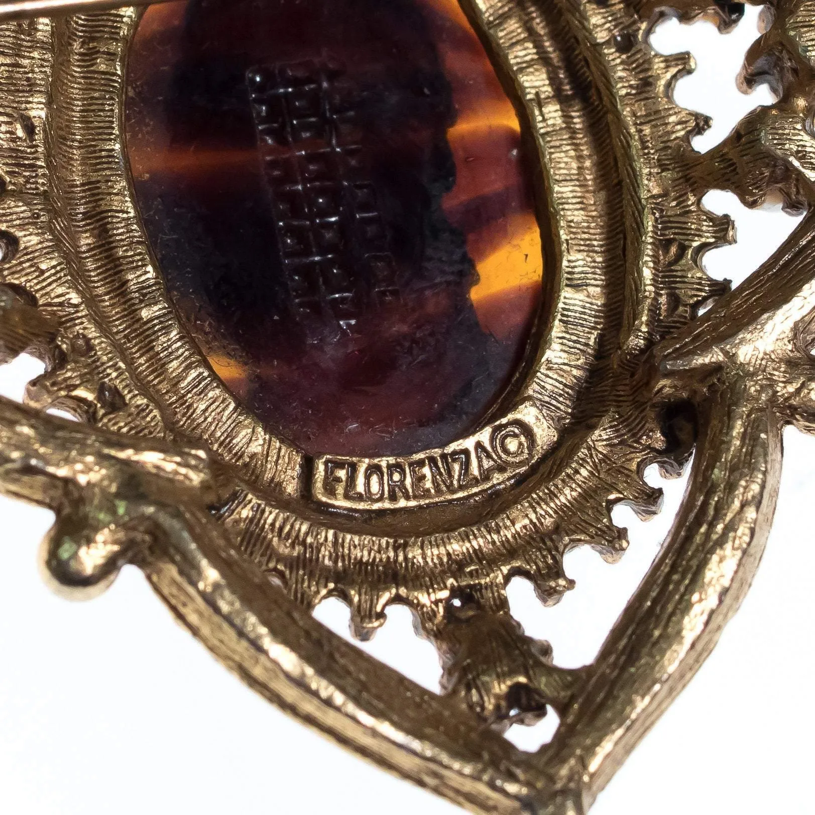 Vintage Florenza Cameo Tortoise with Faux Pearls