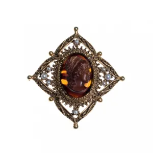 Vintage Florenza Cameo Tortoise with Faux Pearls