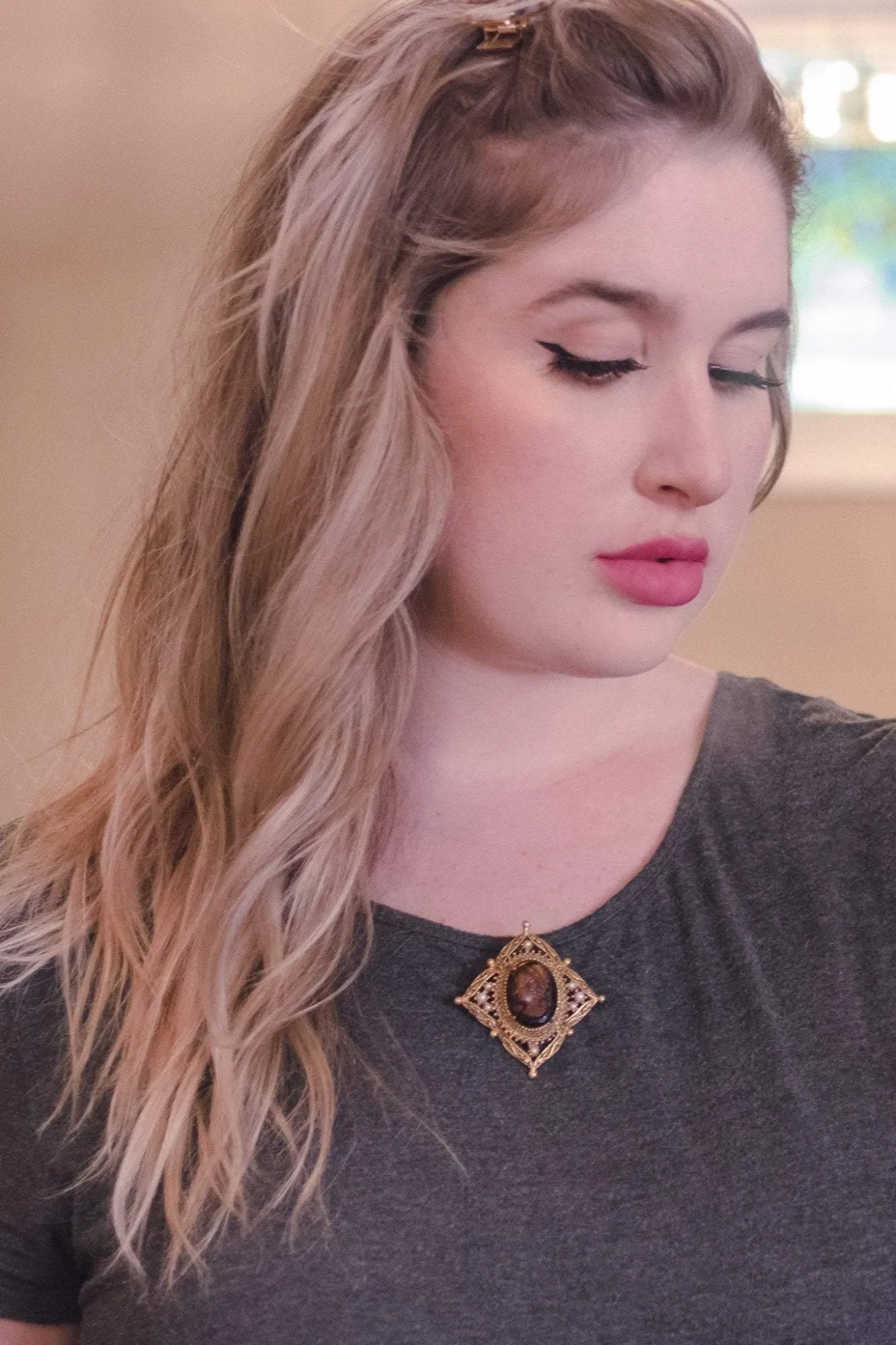 Vintage Florenza Cameo Tortoise with Faux Pearls