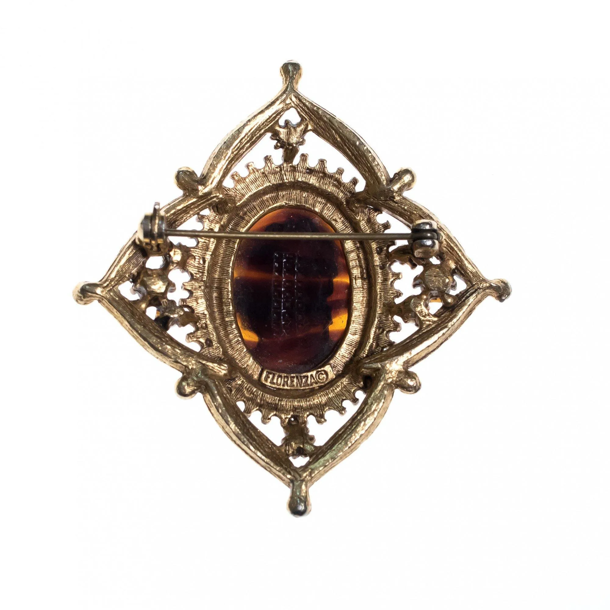 Vintage Florenza Cameo Tortoise with Faux Pearls