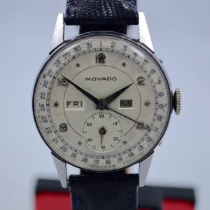 Vintage Movado Triple Date Calendar Day Date Month Steel Manual Wind Wristwatch