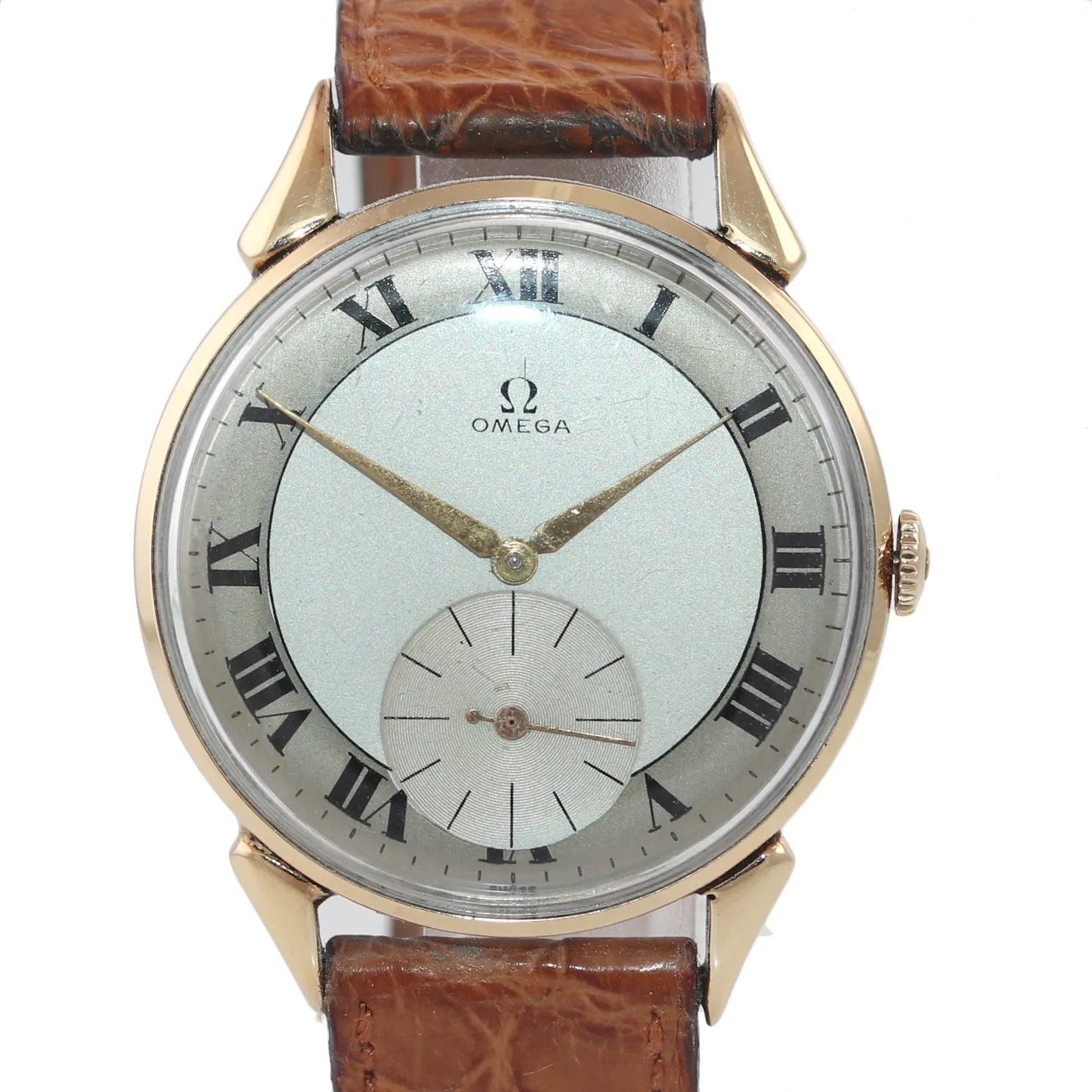 Vintage Omega 18k Yellow Gold Manual Wind Cal. 265 38mm Roman Dial Watch