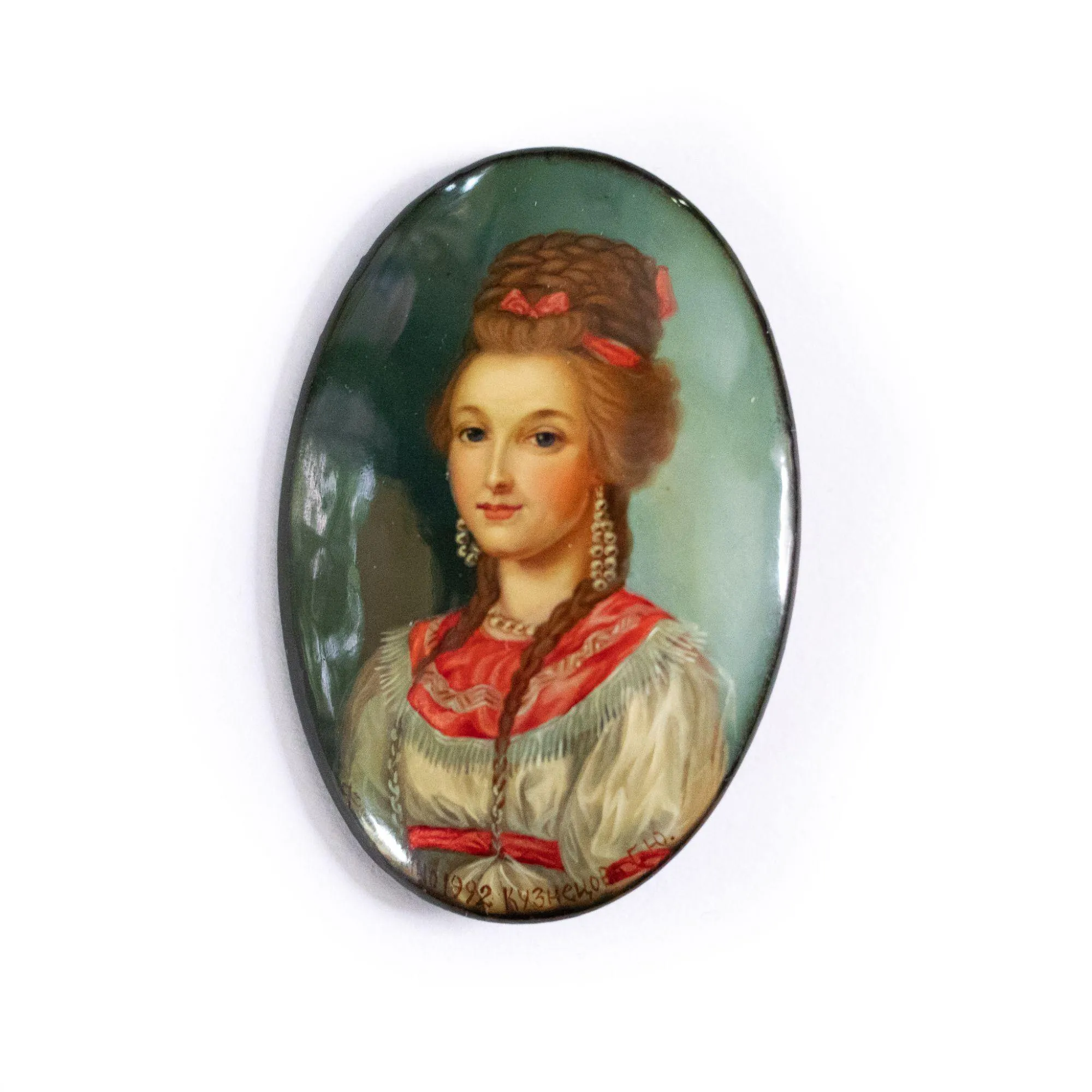 Vintage Russian Lacquer Hand Painted Princess Brooch