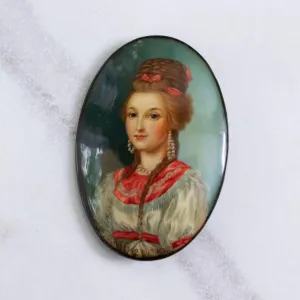 Vintage Russian Lacquer Hand Painted Princess Brooch