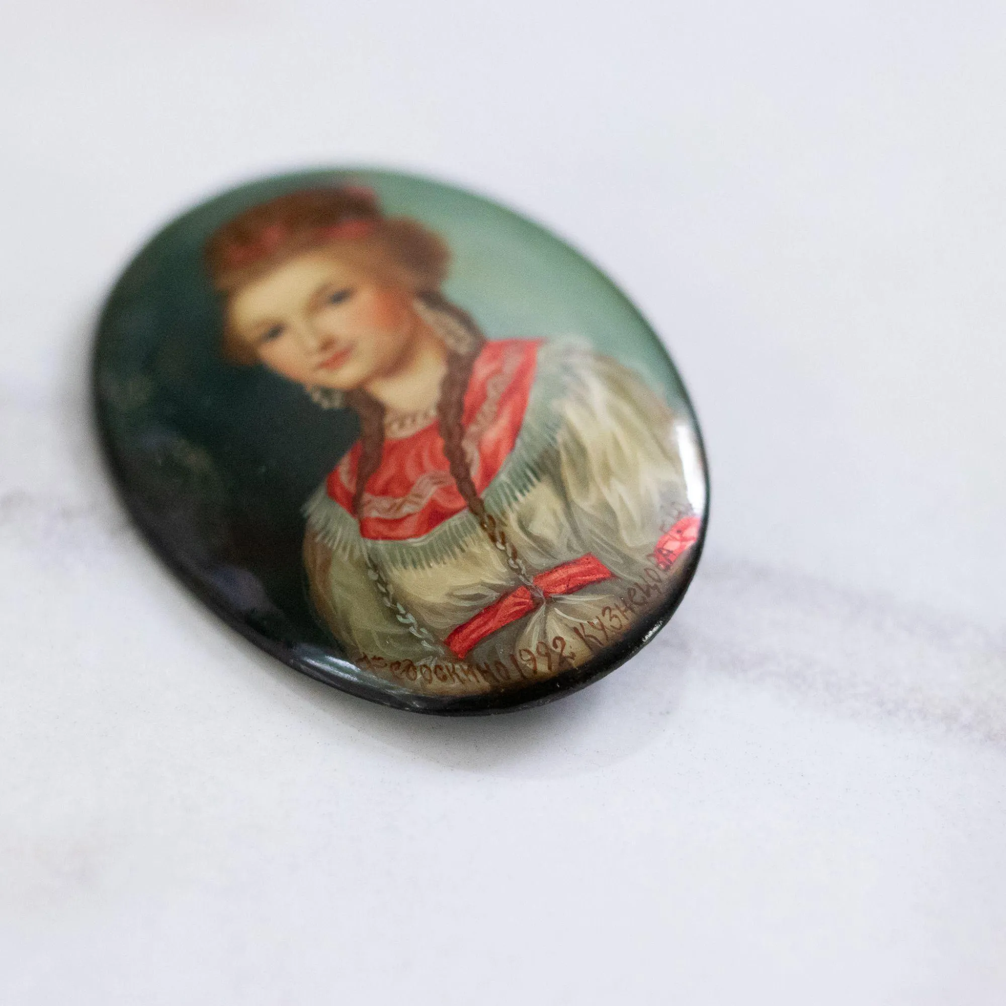 Vintage Russian Lacquer Hand Painted Princess Brooch