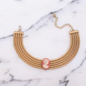 Vintage Victorian Revival Mesh Wide Chain Choker with Cameo