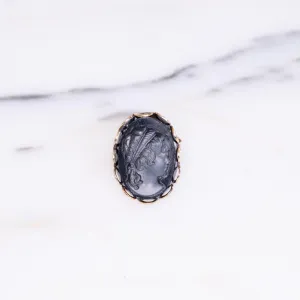 Vintage West Germany Black Glass Carved Cameo Ring