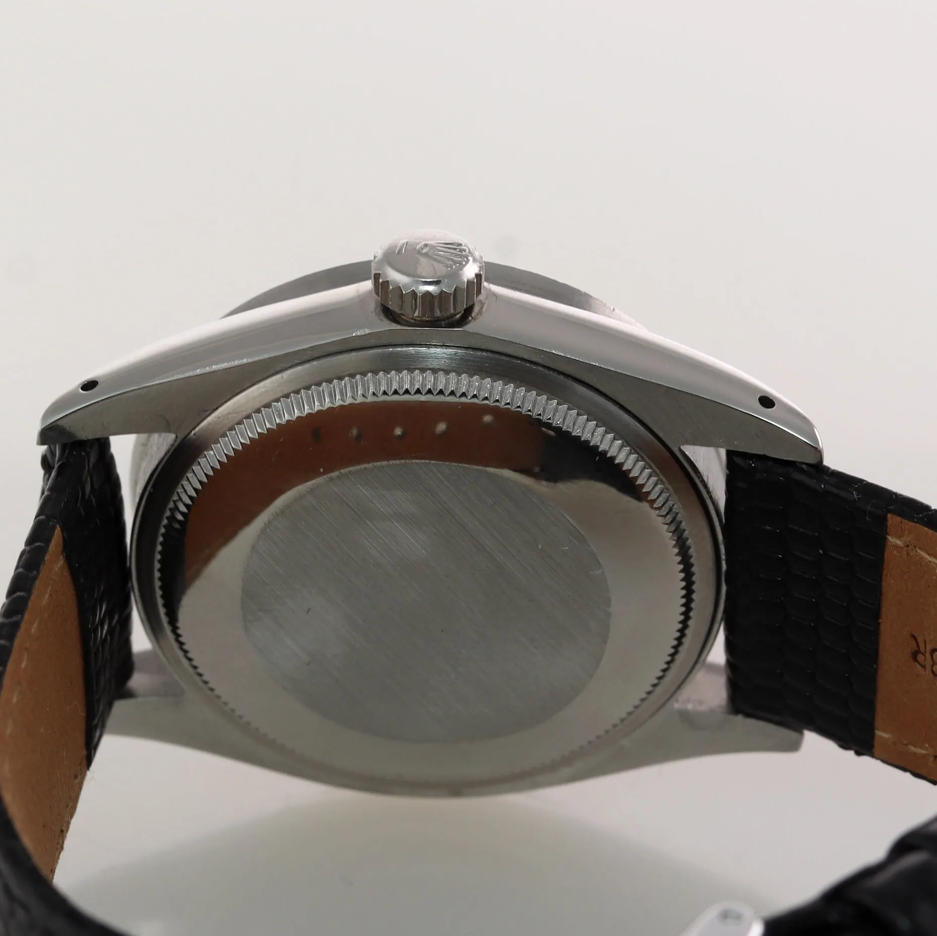 VTG Rolex Oyster Date 1501 34mm Steel Engine Turned Silver Oyster Watch