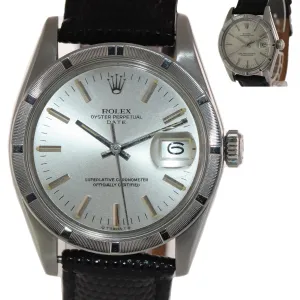 VTG Rolex Oyster Date 1501 34mm Steel Engine Turned Silver Oyster Watch