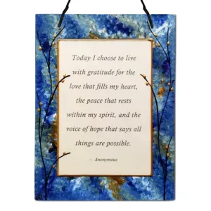 Wall Hanging, Today I Choose, Blue and Green Tones, Hand-Painted Glass