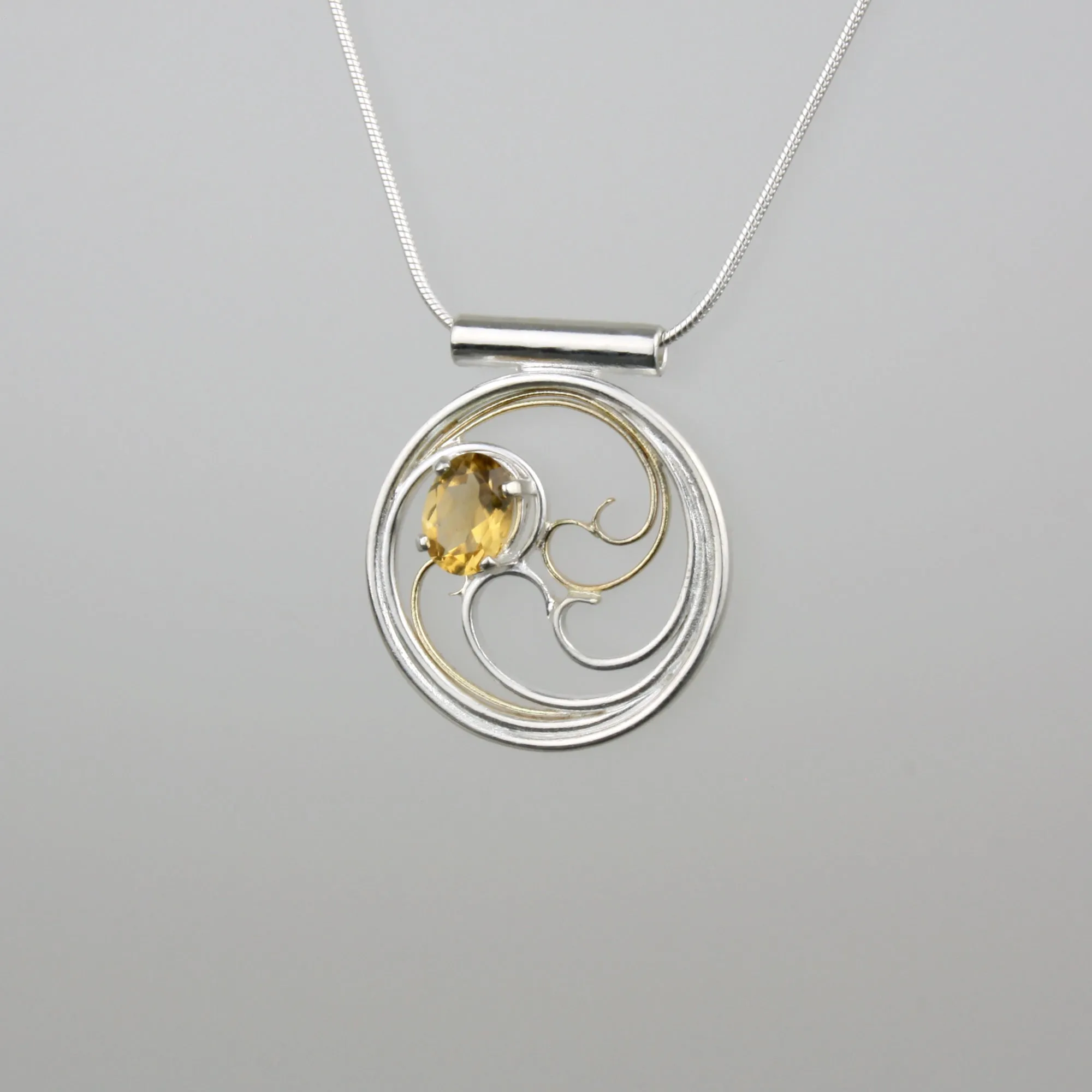 Waves Necklace - Silver & Gold with Citrine