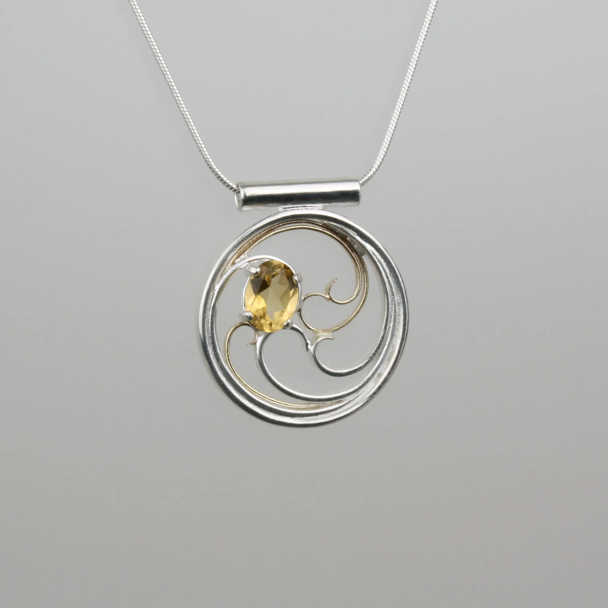 Waves Necklace - Silver & Gold with Citrine