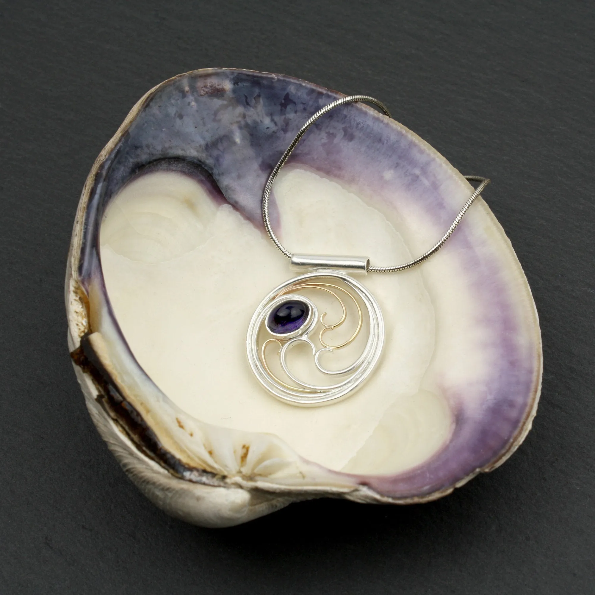 Waves Necklace - Silver & Gold with Iolite