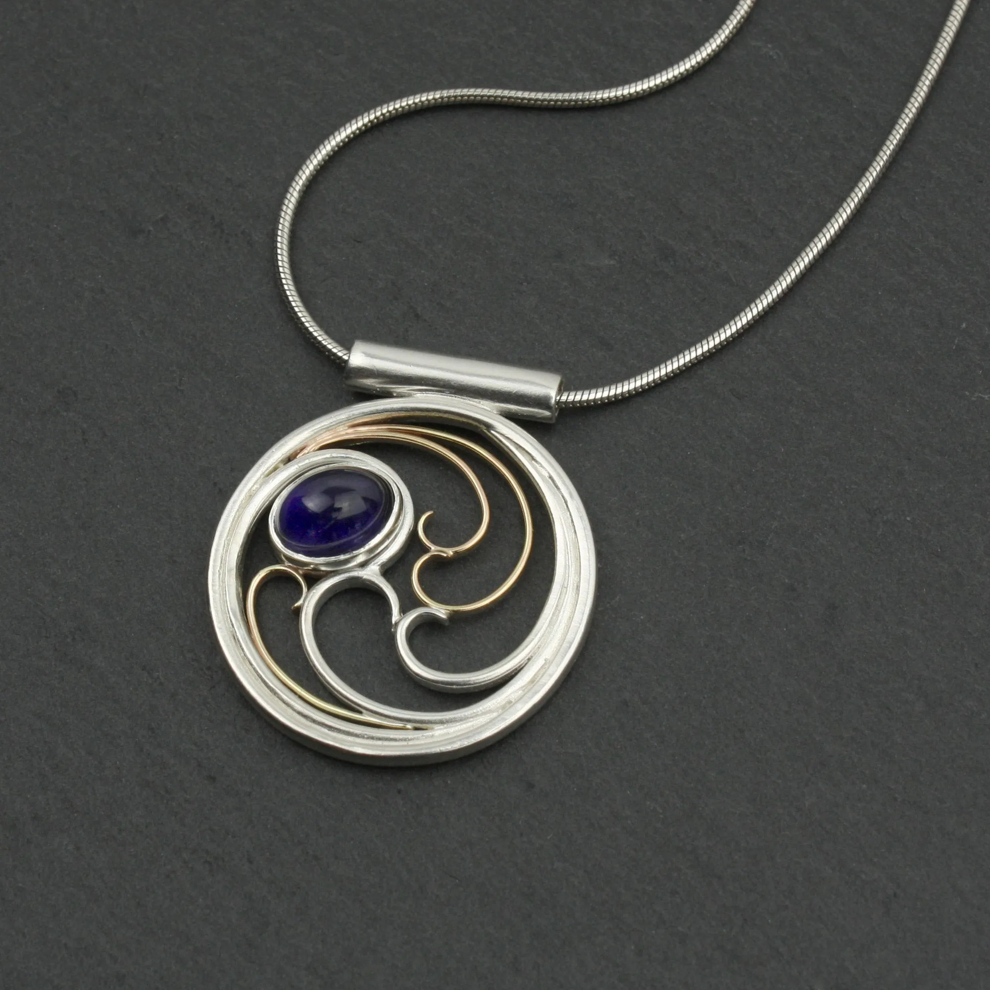 Waves Necklace - Silver & Gold with Iolite