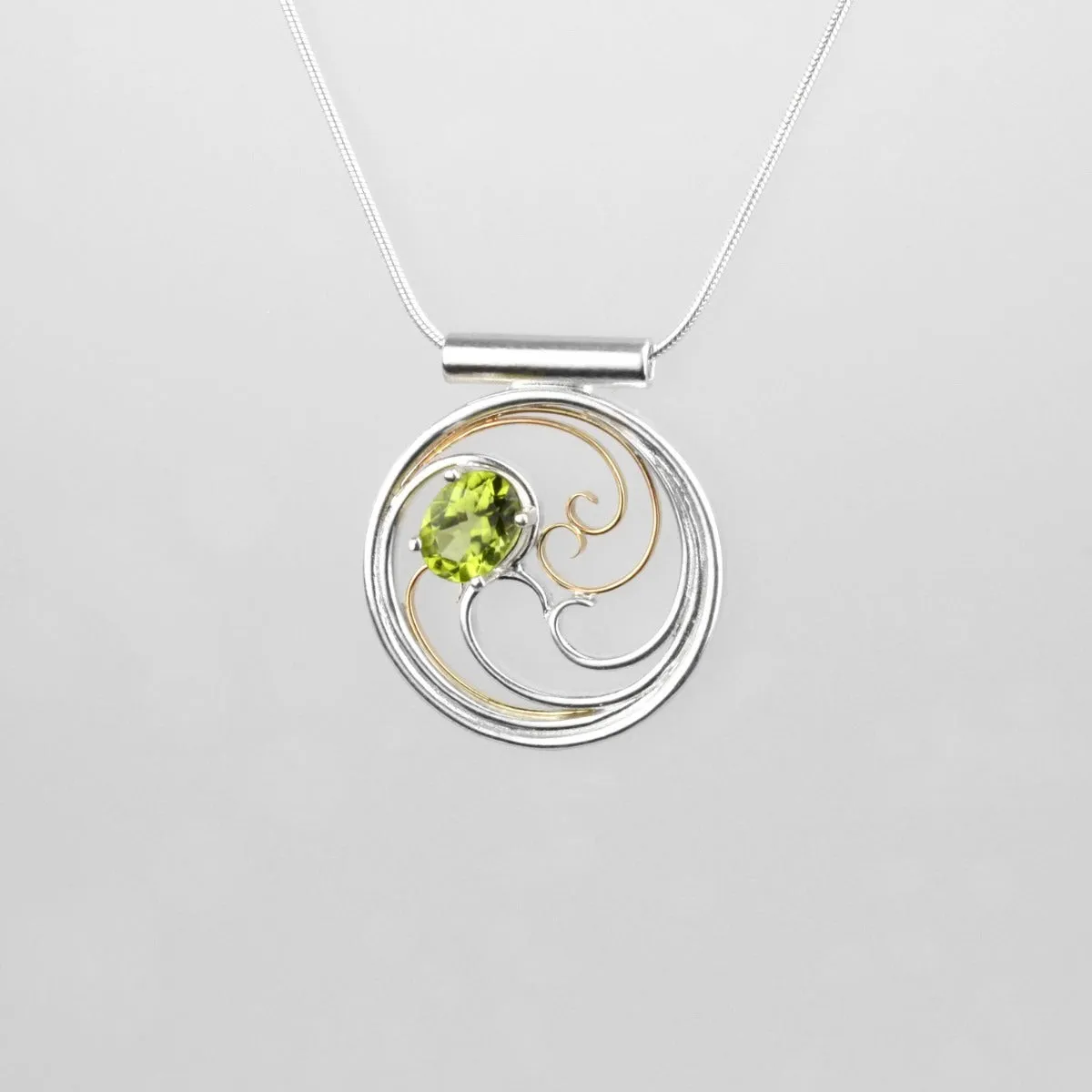 Waves Necklace - Silver & Gold with Peridot