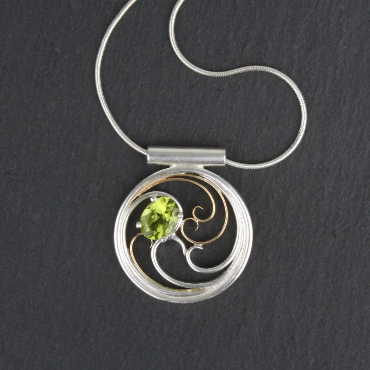Waves Necklace - Silver & Gold with Peridot