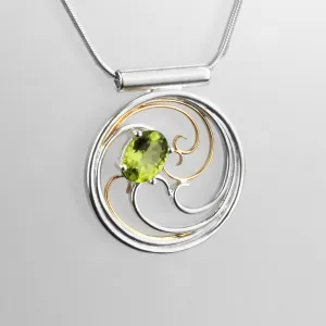 Waves Necklace - Silver & Gold with Peridot