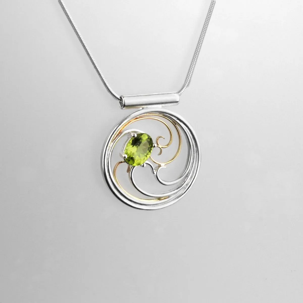 Waves Necklace - Silver & Gold with Peridot