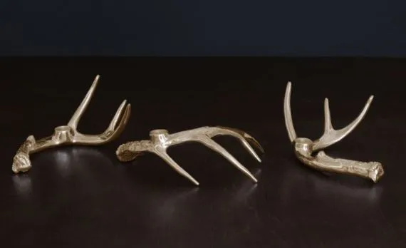 Western Antler Candlestick Gold- Set of 3