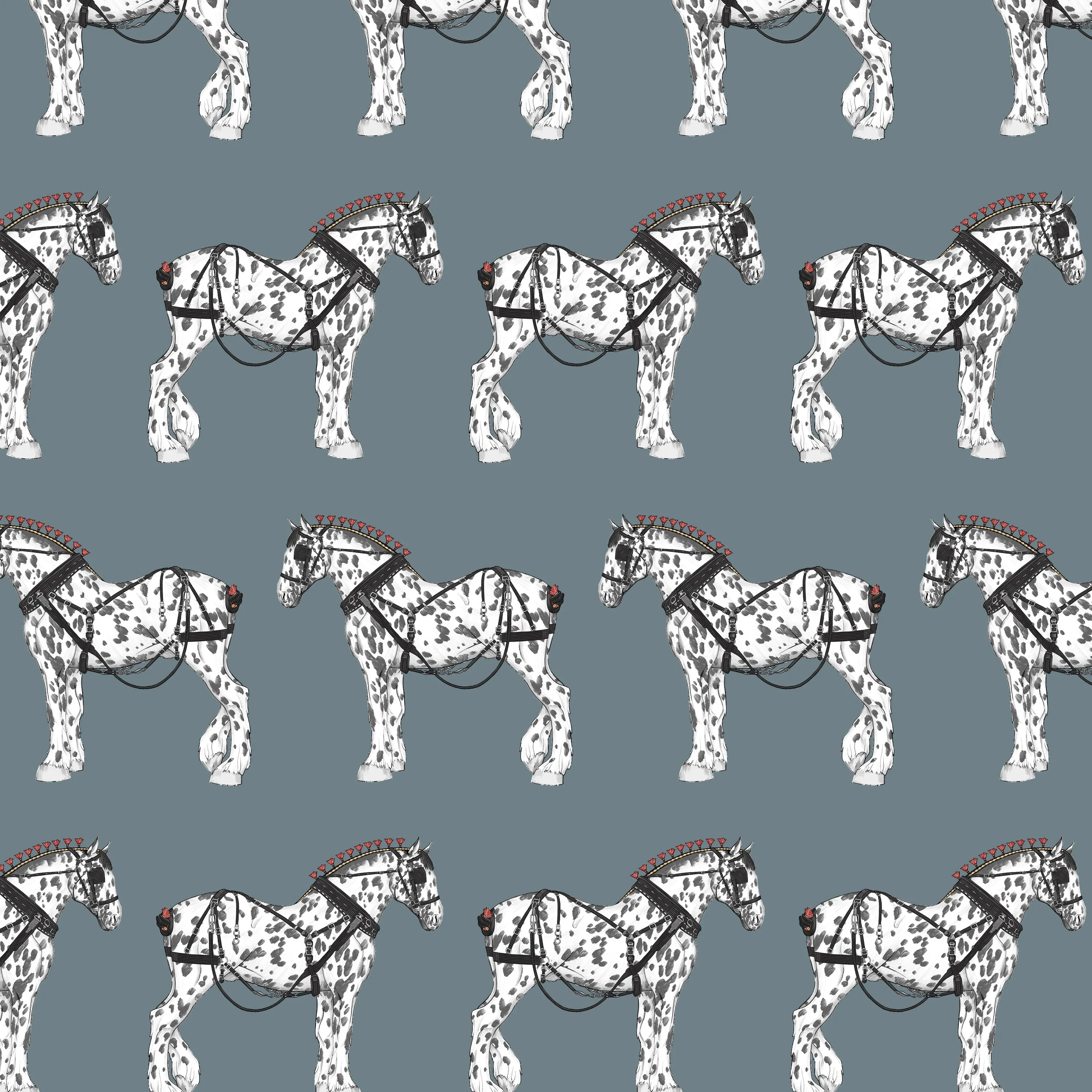 WORKING DRAFT HORSES FABRIC